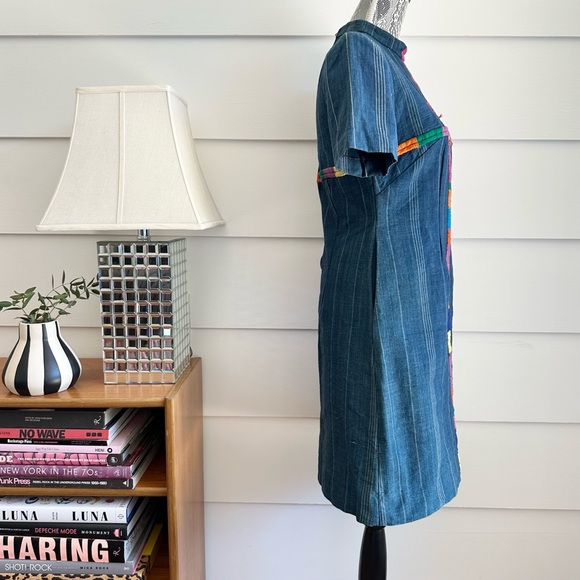 Vintage 1970s Indigo Stripe Embroidered Dress Boho Hippie 70s - Picture 5 of 9